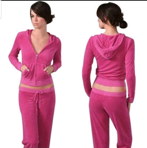 hot pink velvet tracksuit